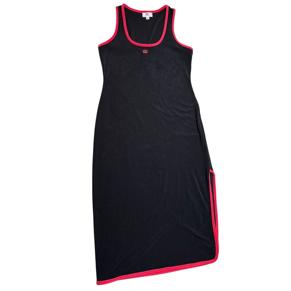 Juicy by Juicy Couture Womens Terry Midi Tank Dress Black Pink Trim Size M